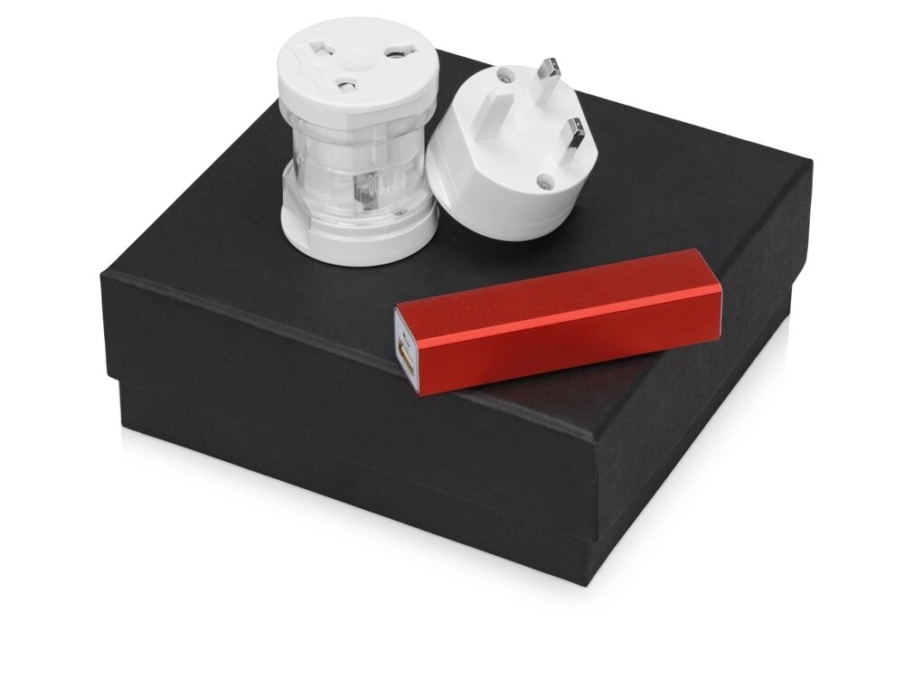 Подарочный набор Charge с адаптером и зарядным устройством, красный от компании ТОО VEER Company Group / Одежда и сувениры с логотипом - фото 1