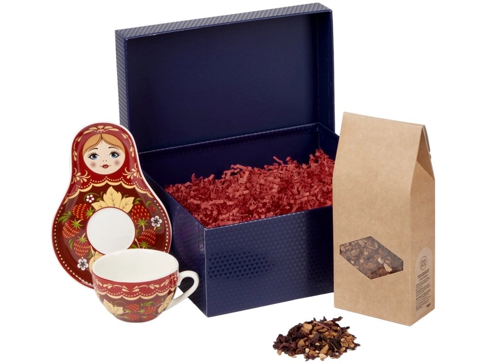 Подарочный набор: чайная пара, чай Глинтвейн, синий от компании ТОО VEER Company Group / Одежда и сувениры с логотипом - фото 1