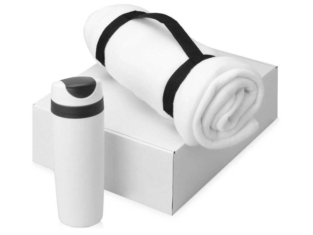 Подарочный набор Cozy с пледом и термокружкой, белый от компании ТОО VEER Company Group / Одежда и сувениры с логотипом - фото 1