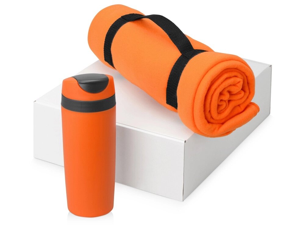 Подарочный набор Cozy с пледом и термокружкой, оранжевый от компании ТОО VEER Company Group / Одежда и сувениры с логотипом - фото 1