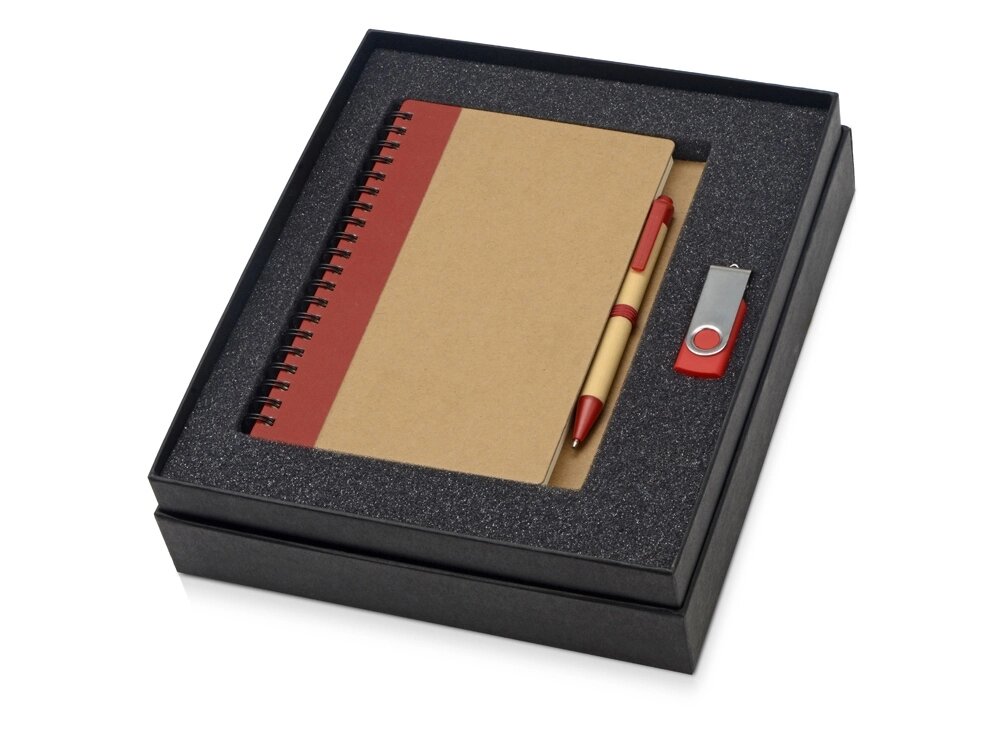 Подарочный набор Essentials с флешкой и блокнотом А5 с ручкой, красный от компании ТОО VEER Company Group / Одежда и сувениры с логотипом - фото 1