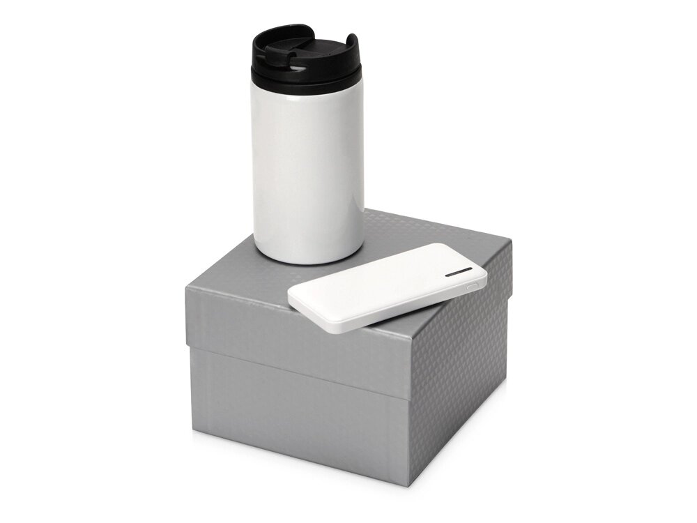Подарочный набор Full Jar с внешним аккумулятором и  термокружкой, белый от компании ТОО VEER Company Group / Одежда и сувениры с логотипом - фото 1