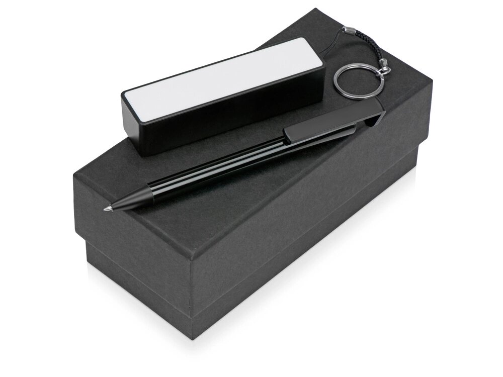Подарочный набор Kepler с ручкой-подставкой и зарядным устройством, черный от компании ТОО VEER Company Group / Одежда и сувениры с логотипом - фото 1