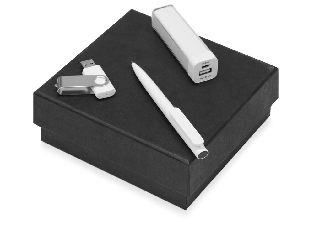 Подарочный набор On-the-go с флешкой, ручкой и зарядным устройством, белый от компании ТОО VEER Company Group / Одежда и сувениры с логотипом - фото 1