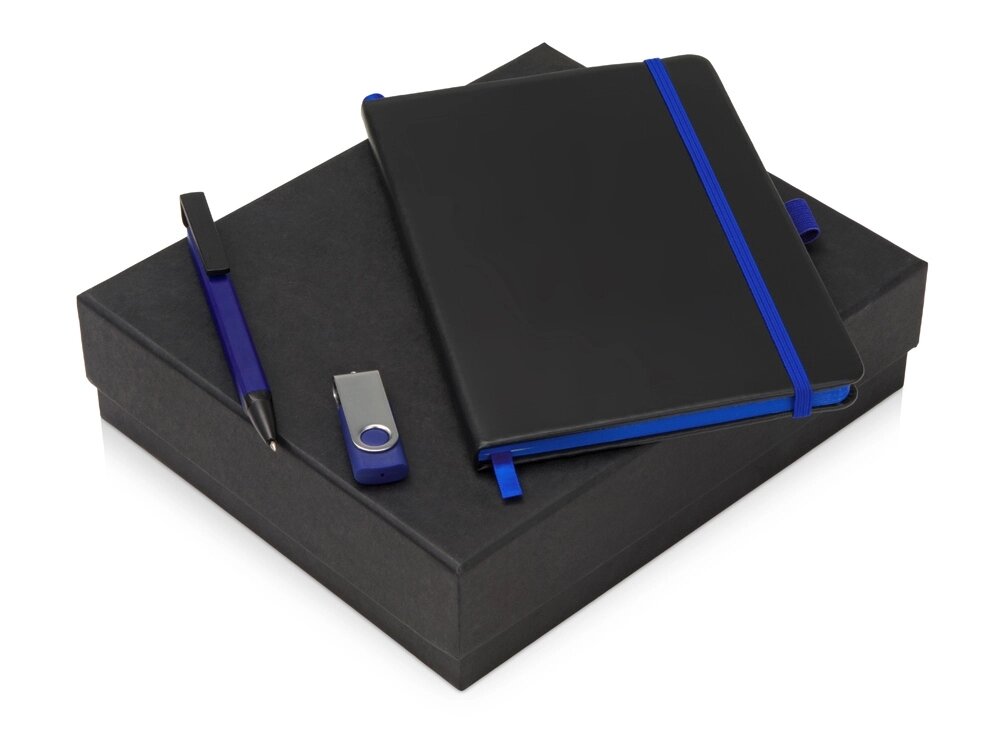 Подарочный набор Q-edge с флешкой, ручкой-подставкой и блокнотом А5, синий от компании ТОО VEER Company Group / Одежда и сувениры с логотипом - фото 1
