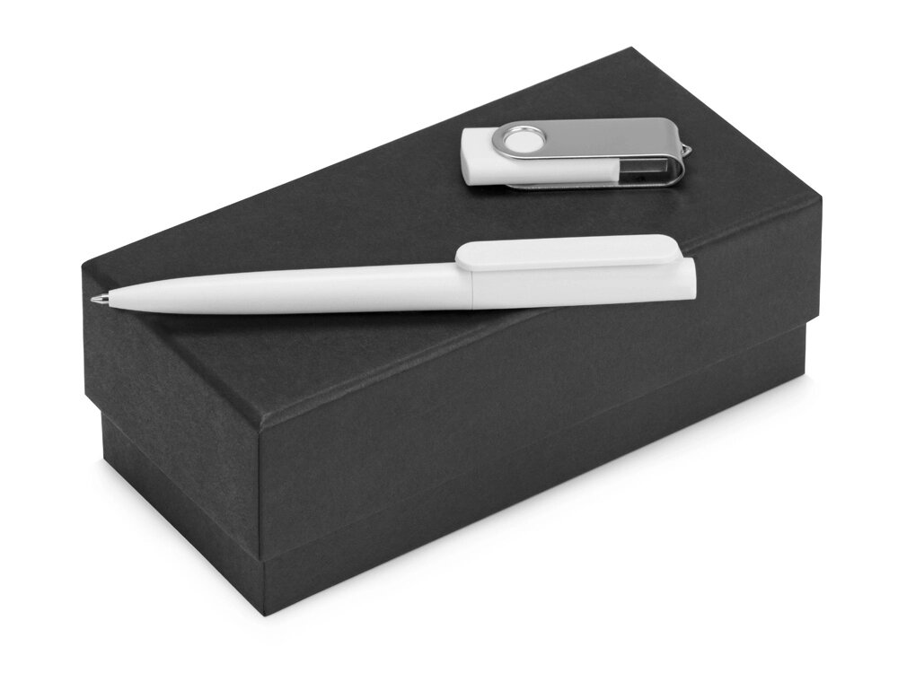Подарочный набор Qumbo с ручкой и флешкой, белый от компании ТОО VEER Company Group / Одежда и сувениры с логотипом - фото 1