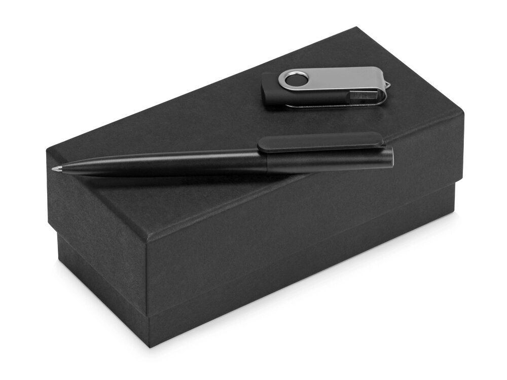 Подарочный набор Qumbo с ручкой и флешкой, черный от компании ТОО VEER Company Group / Одежда и сувениры с логотипом - фото 1