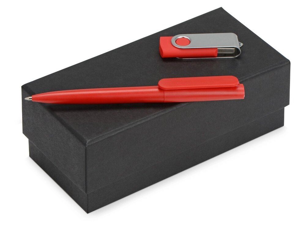 Подарочный набор Qumbo с ручкой и флешкой, красный от компании ТОО VEER Company Group / Одежда и сувениры с логотипом - фото 1