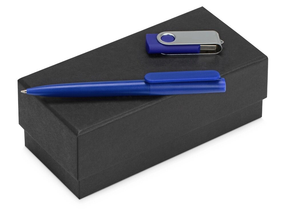 Подарочный набор Qumbo с ручкой и флешкой, синий от компании ТОО VEER Company Group / Одежда и сувениры с логотипом - фото 1