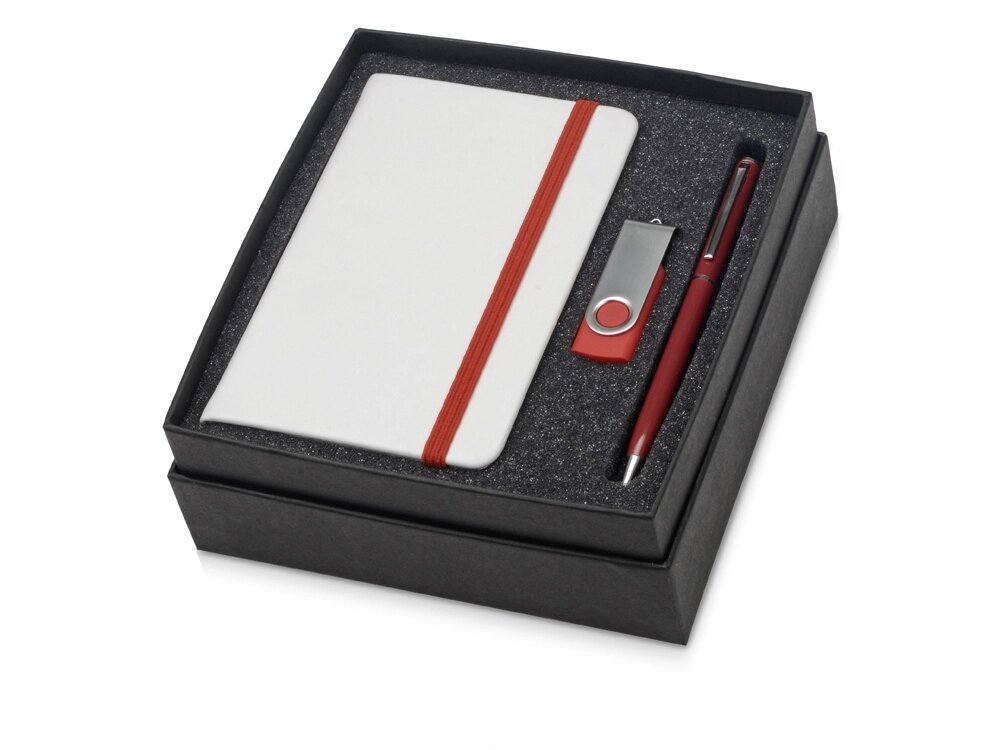 Подарочный набор Reporter Plus с флешкой, ручкой и блокнотом А6, красный от компании ТОО VEER Company Group / Одежда и сувениры с логотипом - фото 1