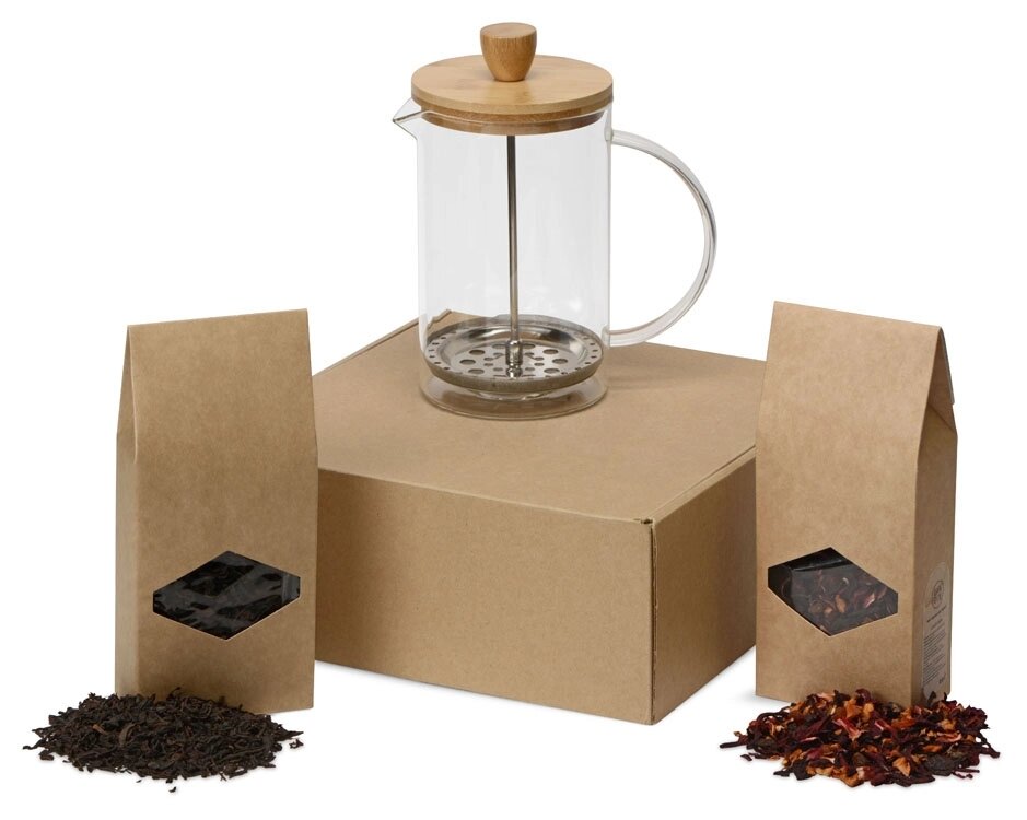 Подарочный набор с чаем и френч-прессом Чайная композиция от компании ТОО VEER Company Group / Одежда и сувениры с логотипом - фото 1