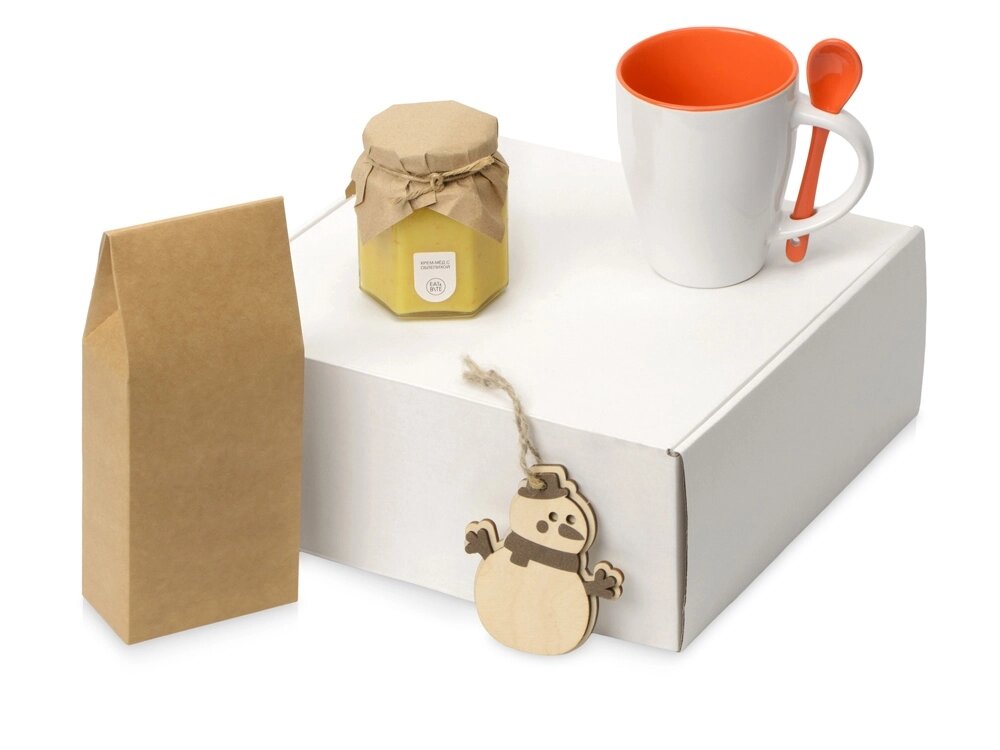 Подарочный набор с чаем, кружкой, медом и новогодней подвеской Чайная церемония, оранжевый от компании ТОО VEER Company Group / Одежда и сувениры с логотипом - фото 1
