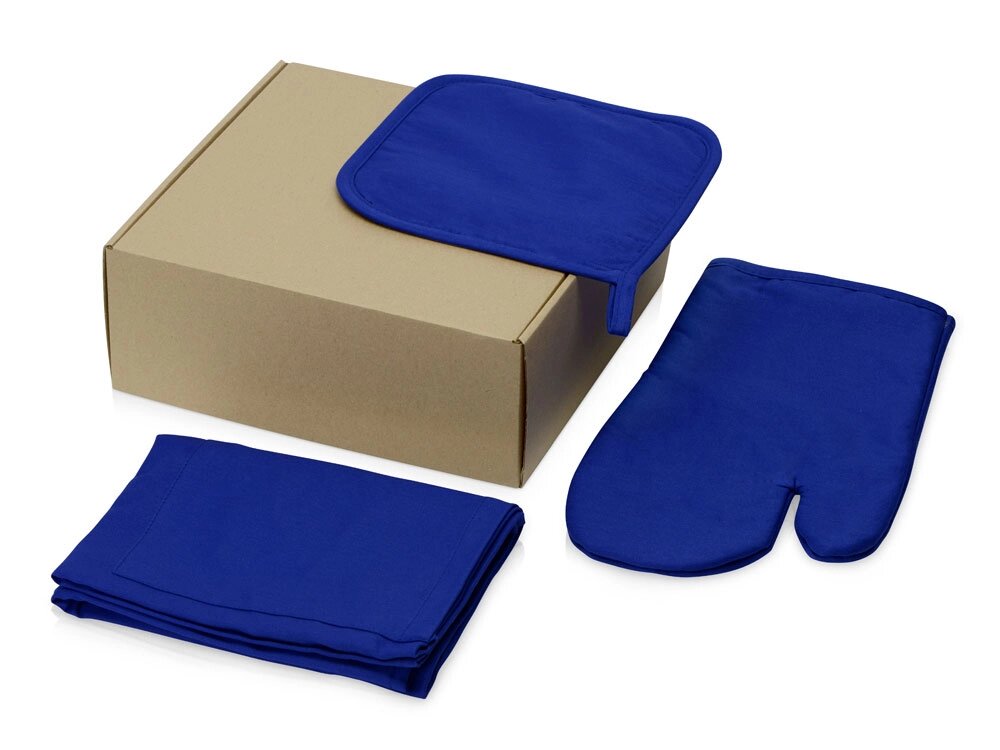 Подарочный набор с фартуком, прихваткой, синий от компании ТОО VEER Company Group / Одежда и сувениры с логотипом - фото 1