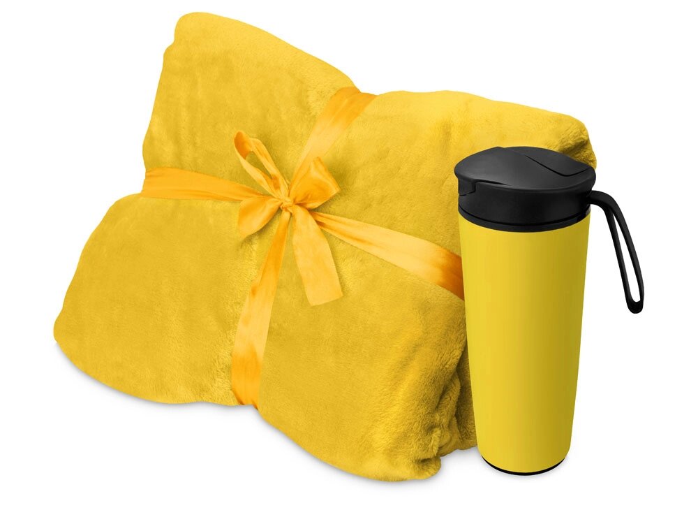 Подарочный набор с пледом, термокружкой Dreamy hygge, желтый от компании ТОО VEER Company Group / Одежда и сувениры с логотипом - фото 1