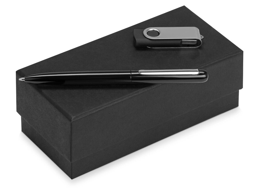 Подарочный набор Skate Mirro с ручкой для зеркальной гравировки и флешкой, черный от компании ТОО VEER Company Group / Одежда и сувениры с логотипом - фото 1