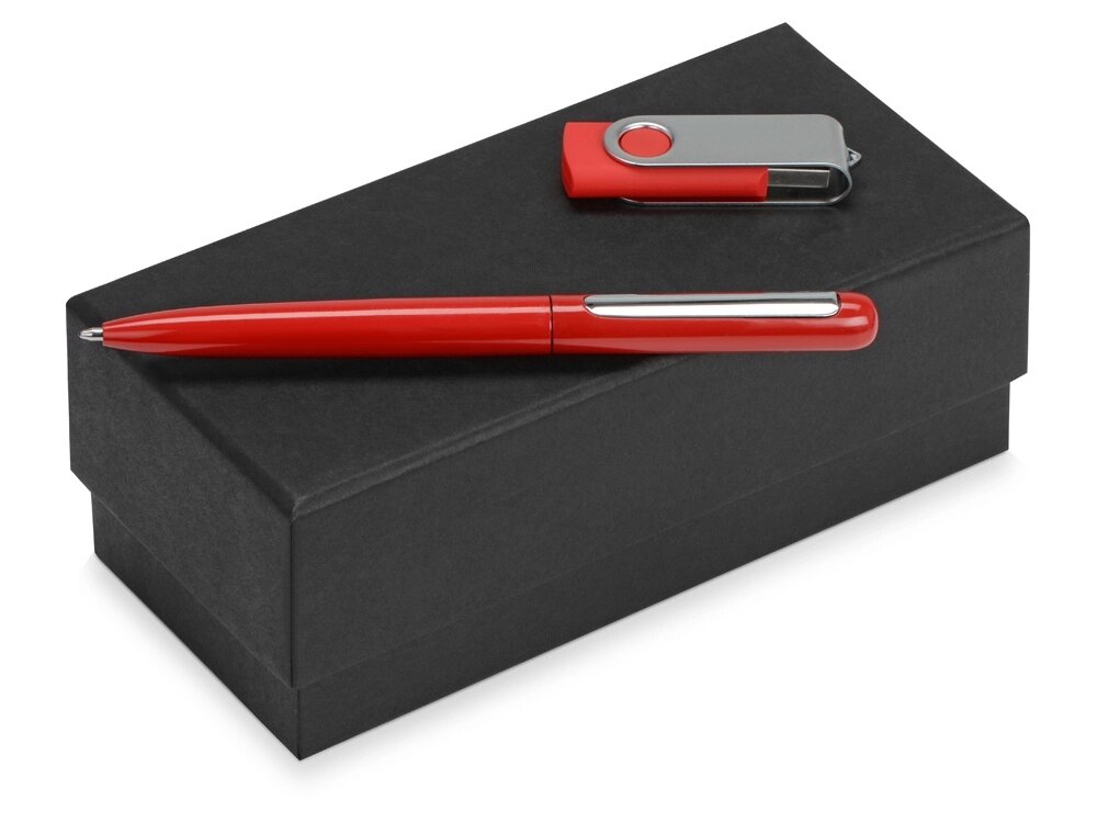 Подарочный набор Skate Mirro с ручкой для зеркальной гравировки и флешкой, красный от компании ТОО VEER Company Group / Одежда и сувениры с логотипом - фото 1