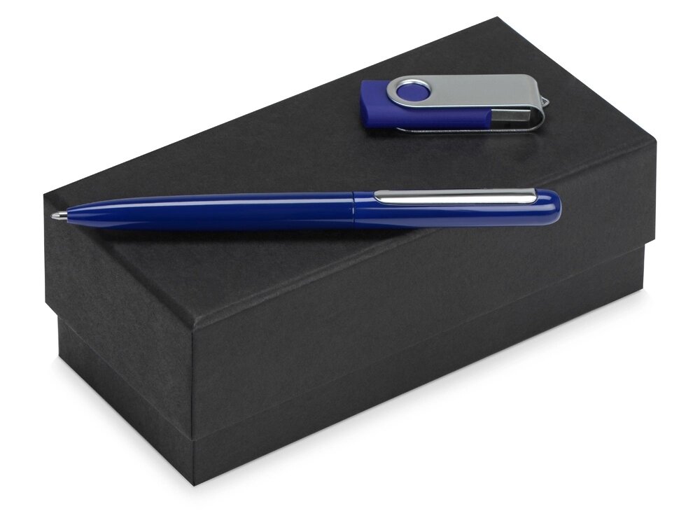 Подарочный набор Skate Mirro с ручкой для зеркальной гравировки и флешкой, синий от компании ТОО VEER Company Group / Одежда и сувениры с логотипом - фото 1