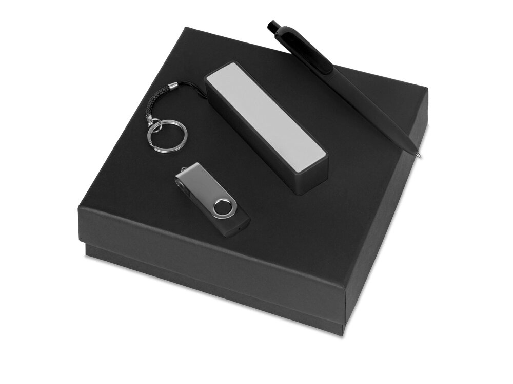 Подарочный набор Space Pro с флешкой, ручкой и зарядным устройством, черный от компании ТОО VEER Company Group / Одежда и сувениры с логотипом - фото 1