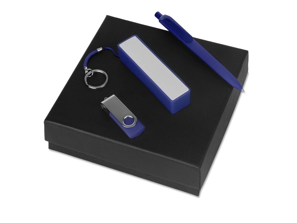 Подарочный набор Space Pro с флешкой, ручкой и зарядным устройством, синий от компании ТОО VEER Company Group / Одежда и сувениры с логотипом - фото 1