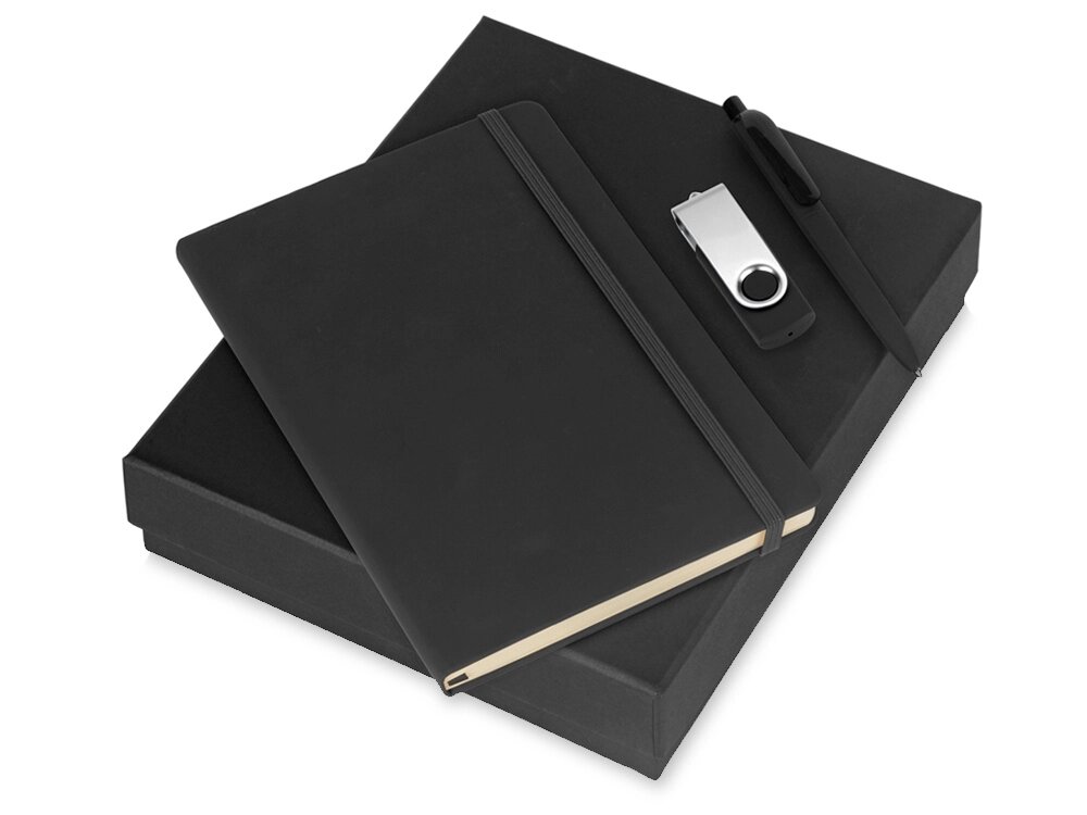 Подарочный набор Vision Pro Plus soft-touch с флешкой, ручкой и блокнотом А5, черный от компании ТОО VEER Company Group / Одежда и сувениры с логотипом - фото 1