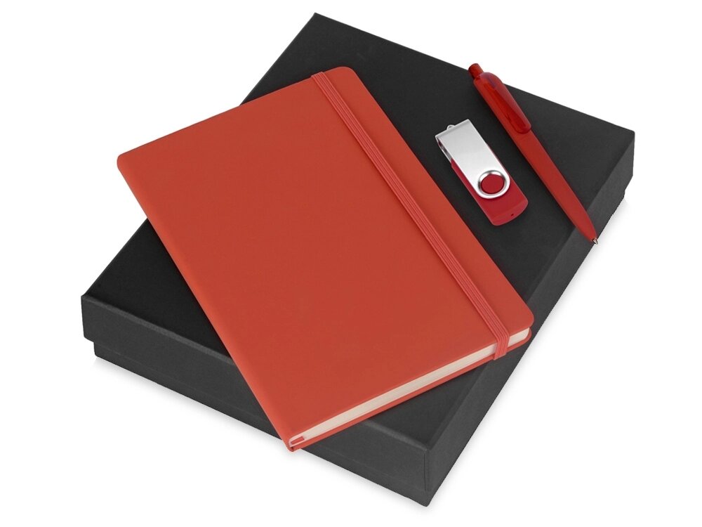 Подарочный набор Vision Pro Plus soft-touch с флешкой, ручкой и блокнотом А5, красный от компании ТОО VEER Company Group / Одежда и сувениры с логотипом - фото 1