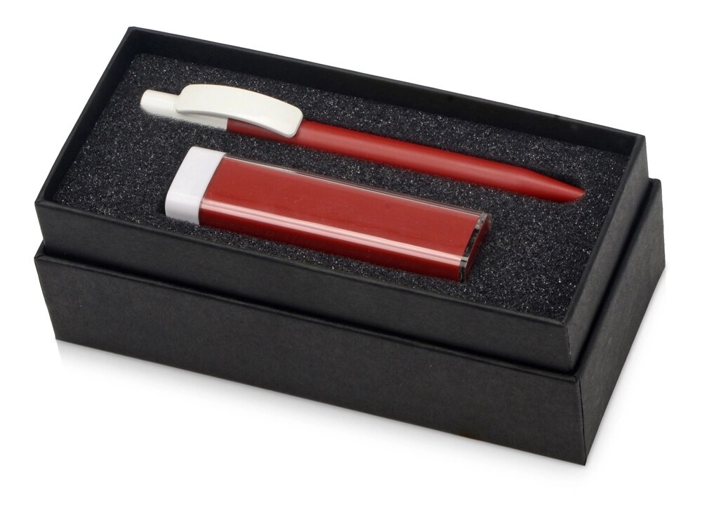 Подарочный набор White top с ручкой и зарядным устройством, красный от компании ТОО VEER Company Group / Одежда и сувениры с логотипом - фото 1