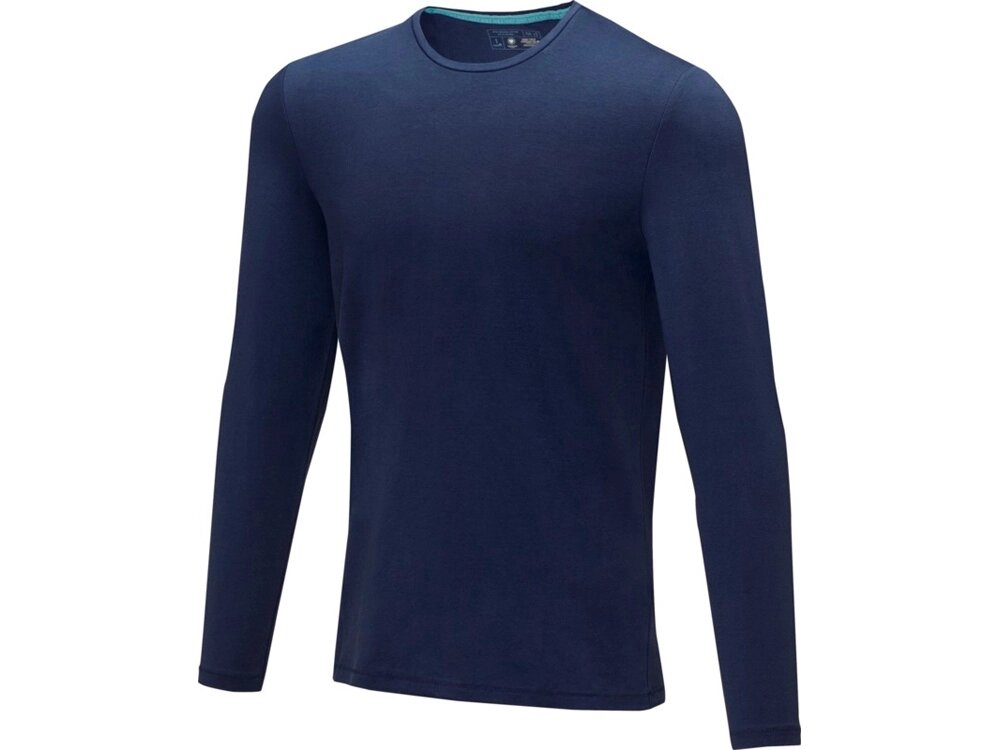 Ponoka мужская футболка из органического хлопка, длинный рукав, темно-синий от компании ТОО VEER Company Group / Одежда и сувениры с логотипом - фото 1
