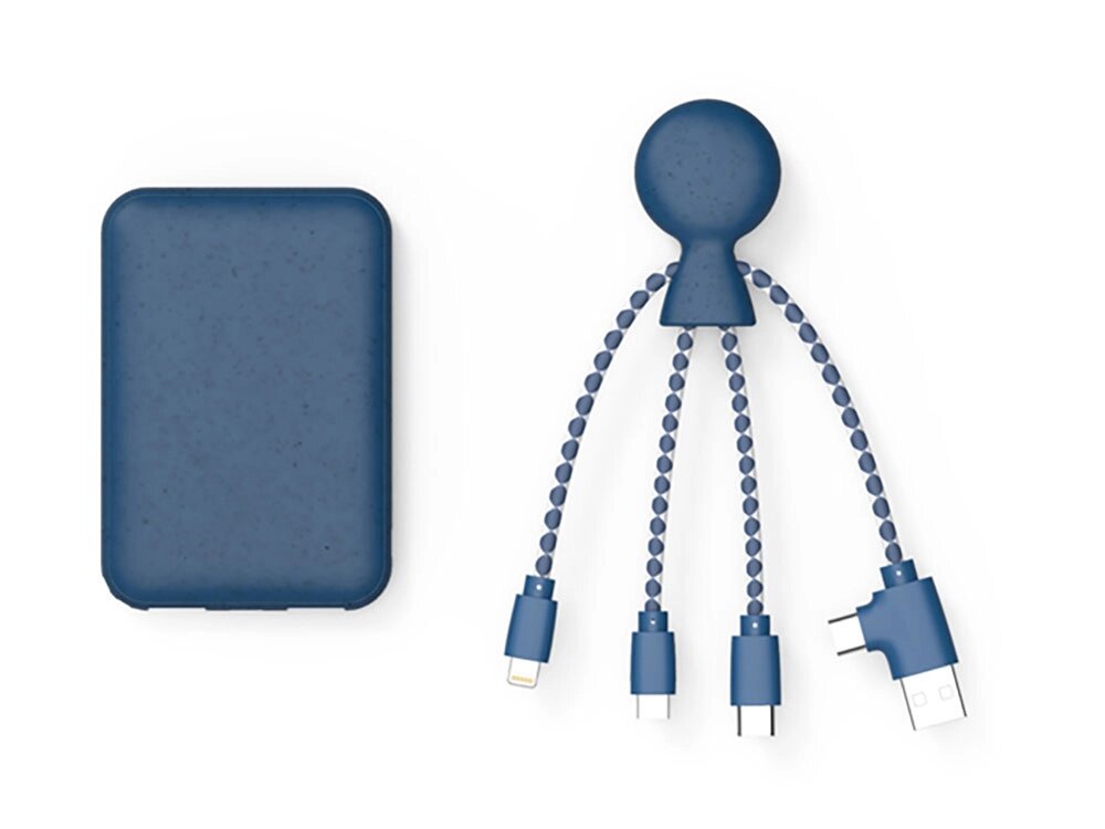 Портативное зарядное устройство BioPack c кабелем Mr. Bio, 5000 mAh, синий от компании ТОО VEER Company Group / Одежда и сувениры с логотипом - фото 1