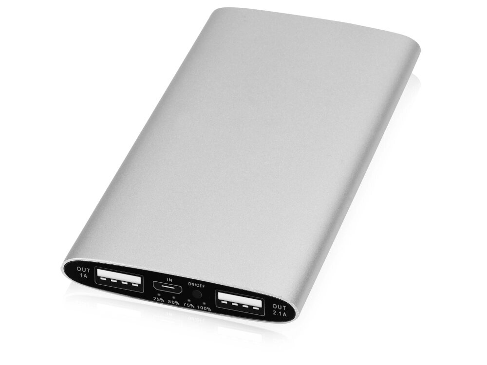 Портативное зарядное устройство Мун с 2-мя USB-портами, 4400 mAh, серебристый от компании ТОО VEER Company Group / Одежда и сувениры с логотипом - фото 1