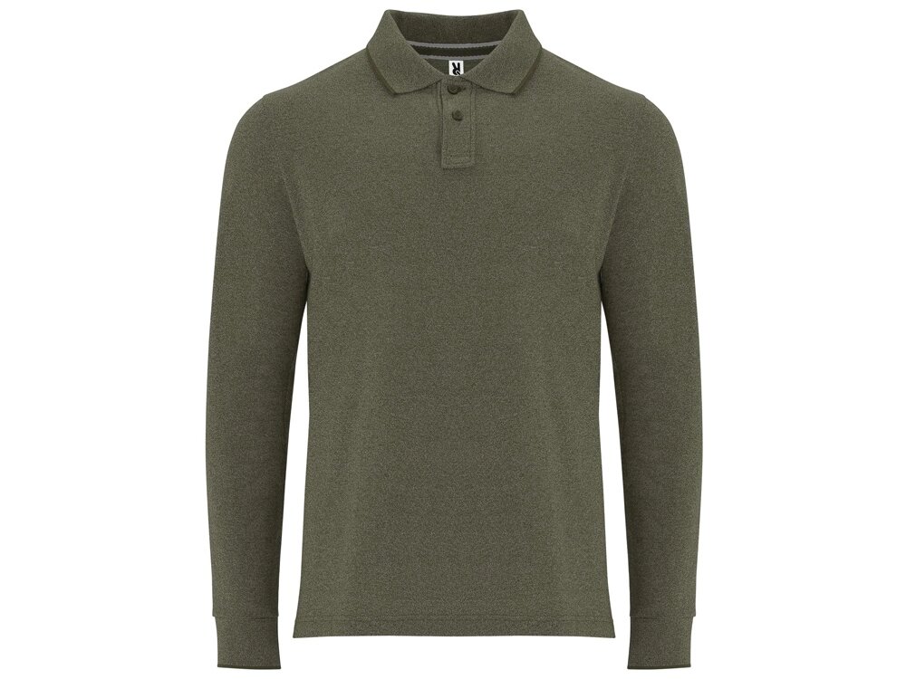 Рубашка поло Dylan мужская с длинным рукавом, меланжевый армейский зеленый от компании ТОО VEER Company Group / Одежда и сувениры с логотипом - фото 1