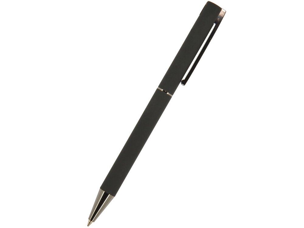 Ручка Bergamo шариковая автоматическая, черный металлический корпус, 0.7 мм, синяя от компании ТОО VEER Company Group / Одежда и сувениры с логотипом - фото 1