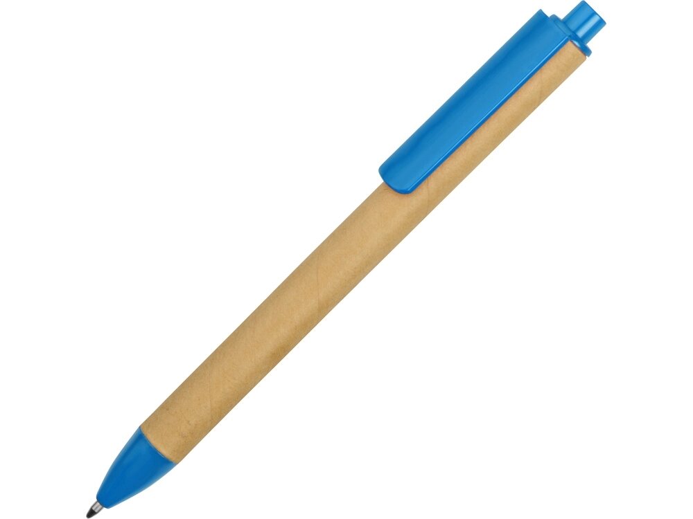 Ручка картонная пластиковая шариковая Эко 2.0, бежевый/голубой от компании ТОО VEER Company Group / Одежда и сувениры с логотипом - фото 1