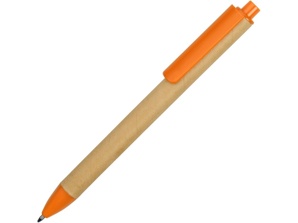 Ручка картонная пластиковая шариковая Эко 2.0, бежевый/оранжевый от компании ТОО VEER Company Group / Одежда и сувениры с логотипом - фото 1