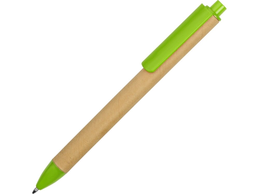 Ручка картонная пластиковая шариковая Эко 2.0, бежевый/зеленое яблоко от компании ТОО VEER Company Group / Одежда и сувениры с логотипом - фото 1