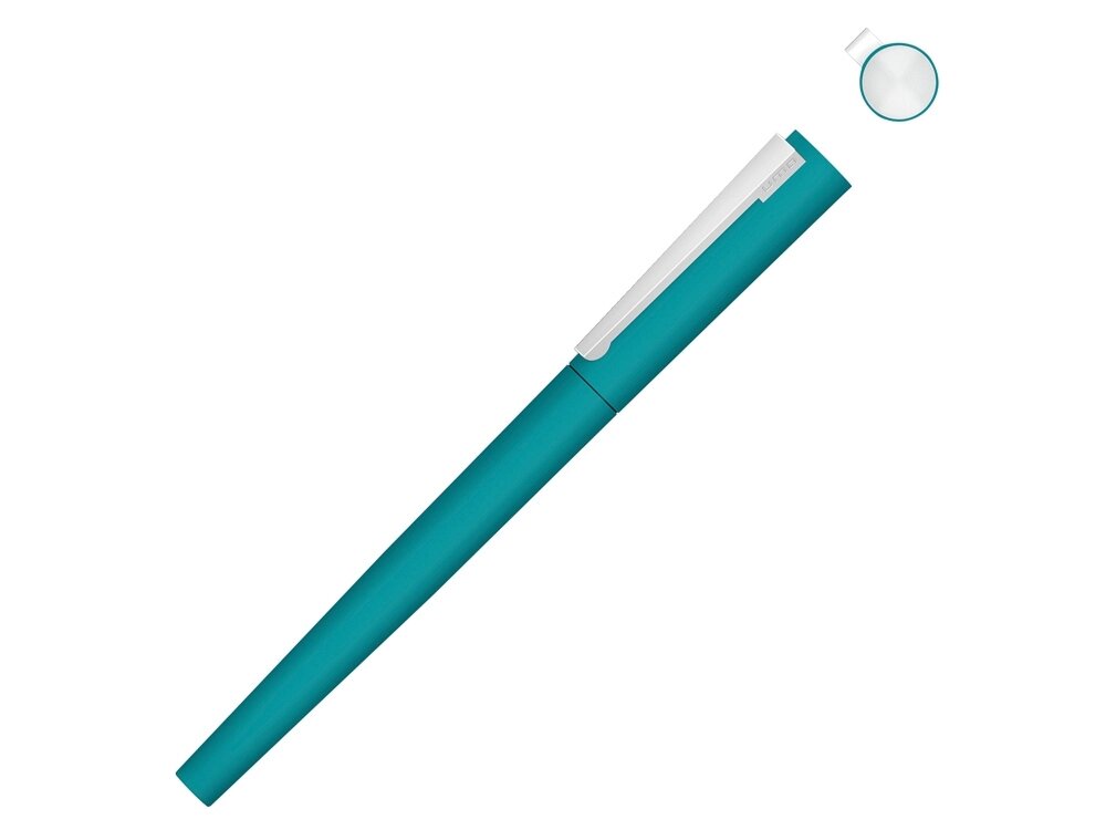 Ручка металлическая роллер Brush R GUM soft-touch с зеркальной гравировкой, бирюзовый от компании ТОО VEER Company Group / Одежда и сувениры с логотипом - фото 1