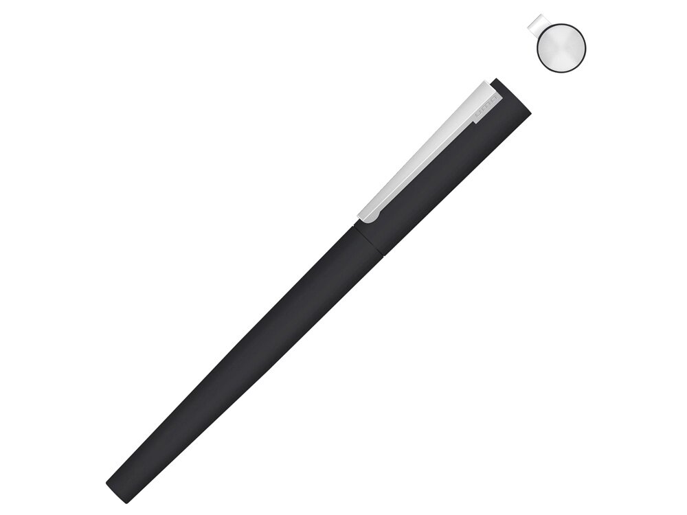 Ручка металлическая роллер Brush R GUM soft-touch с зеркальной гравировкой, черный от компании ТОО VEER Company Group / Одежда и сувениры с логотипом - фото 1