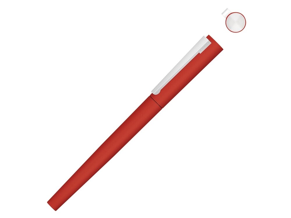 Ручка металлическая роллер Brush R GUM soft-touch с зеркальной гравировкой, красный от компании ТОО VEER Company Group / Одежда и сувениры с логотипом - фото 1