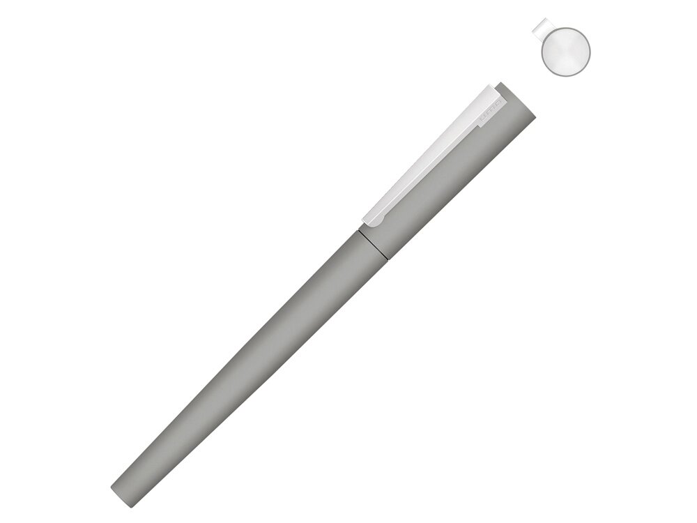 Ручка металлическая роллер Brush R GUM soft-touch с зеркальной гравировкой, серый от компании ТОО VEER Company Group / Одежда и сувениры с логотипом - фото 1