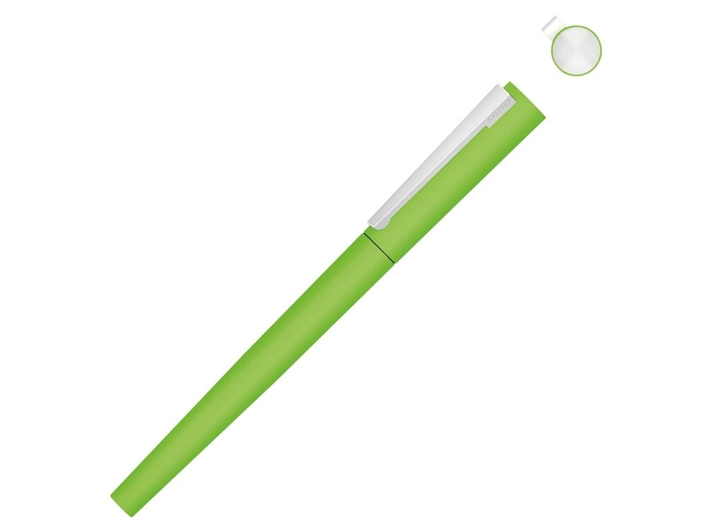 Ручка металлическая роллер Brush R GUM soft-touch с зеркальной гравировкой, зеленое яблоко от компании ТОО VEER Company Group / Одежда и сувениры с логотипом - фото 1