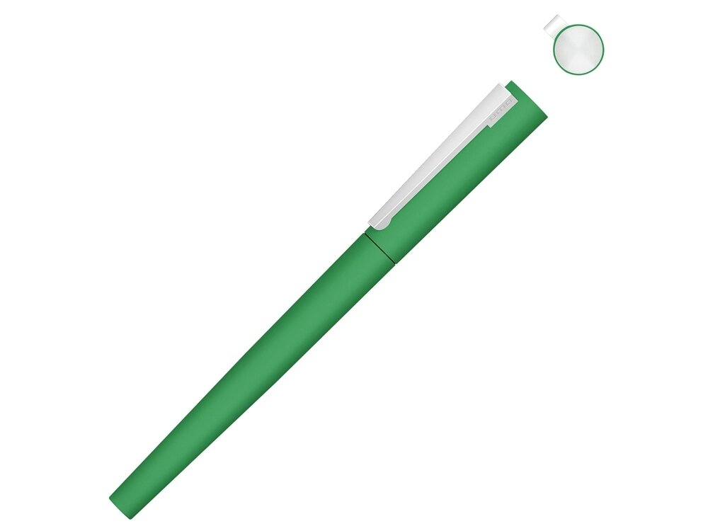 Ручка металлическая роллер Brush R GUM soft-touch с зеркальной гравировкой, зеленый от компании ТОО VEER Company Group / Одежда и сувениры с логотипом - фото 1