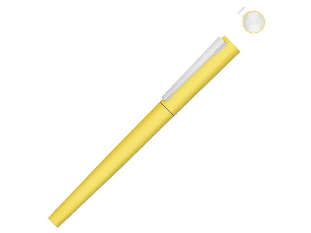 Ручка металлическая роллер Brush R GUM soft-touch с зеркальной гравировкой, желтый от компании ТОО VEER Company Group / Одежда и сувениры с логотипом - фото 1