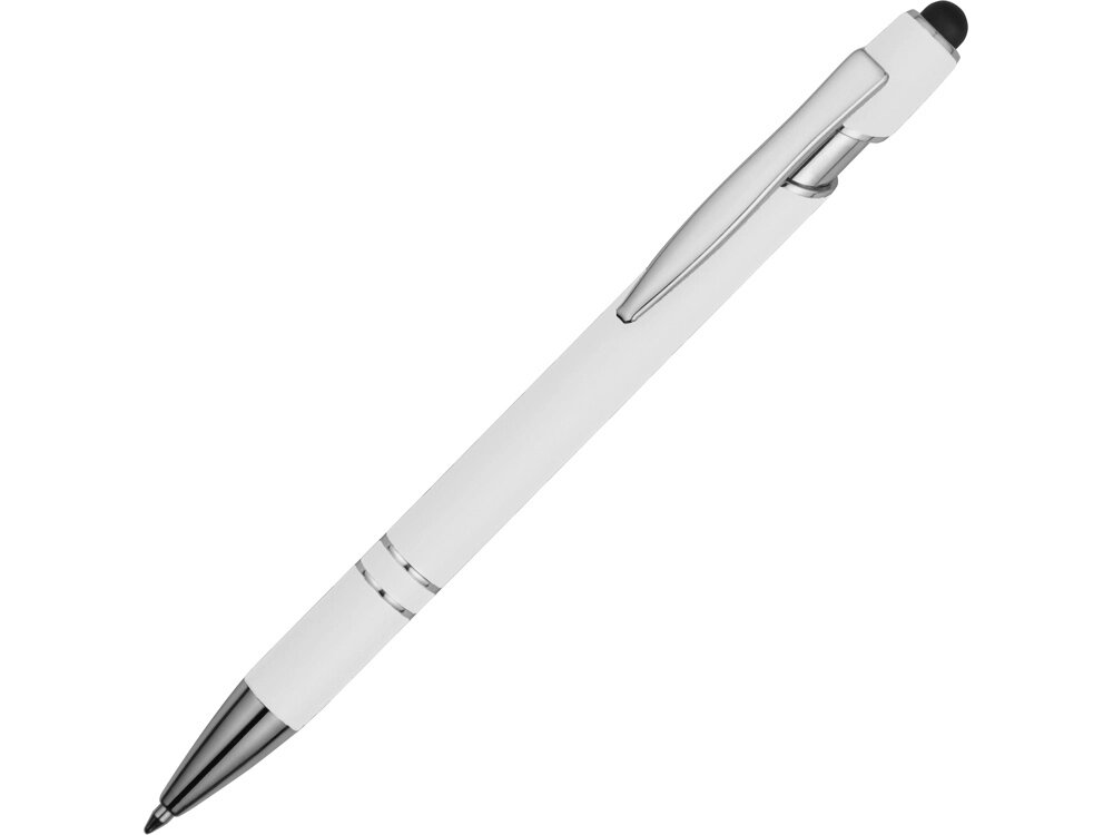 Ручка металлическая soft-touch шариковая со стилусом Sway, белый/серебристый от компании ТОО VEER Company Group / Одежда и сувениры с логотипом - фото 1