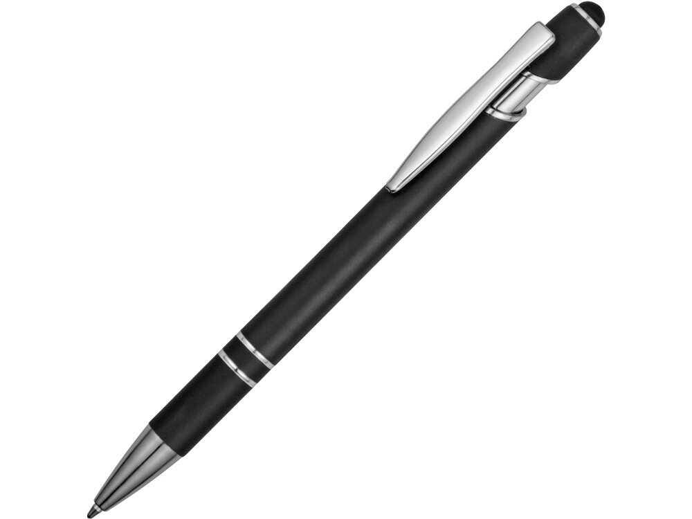 Ручка металлическая soft-touch шариковая со стилусом Sway, черный/серебристый от компании ТОО VEER Company Group / Одежда и сувениры с логотипом - фото 1