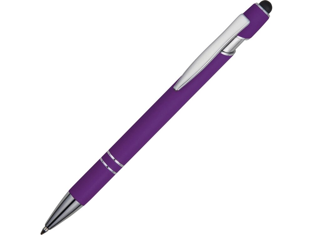 Ручка металлическая soft-touch шариковая со стилусом Sway, фиолетовый/серебристый от компании ТОО VEER Company Group / Одежда и сувениры с логотипом - фото 1