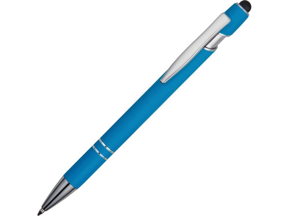 Ручка металлическая soft-touch шариковая со стилусом Sway, голубой/серебристый от компании ТОО VEER Company Group / Одежда и сувениры с логотипом - фото 1