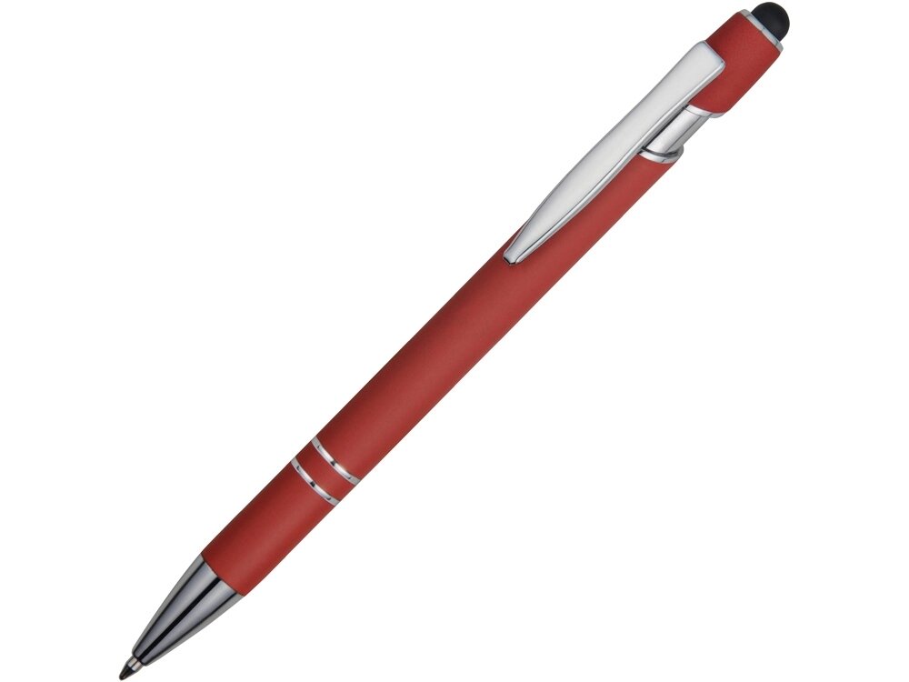 Ручка металлическая soft-touch шариковая со стилусом Sway, красный/серебристый от компании ТОО VEER Company Group / Одежда и сувениры с логотипом - фото 1