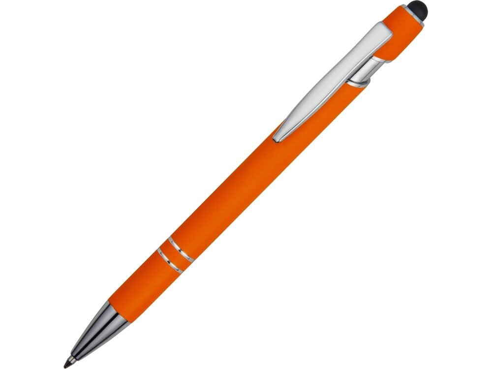 Ручка металлическая soft-touch шариковая со стилусом Sway, оранжевый/серебристый от компании ТОО VEER Company Group / Одежда и сувениры с логотипом - фото 1
