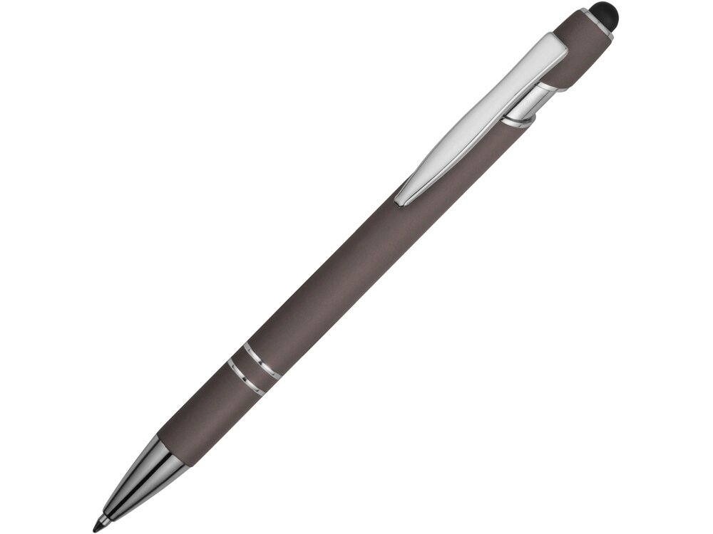 Ручка металлическая soft-touch шариковая со стилусом Sway, серый/серебристый (P) от компании ТОО VEER Company Group / Одежда и сувениры с логотипом - фото 1