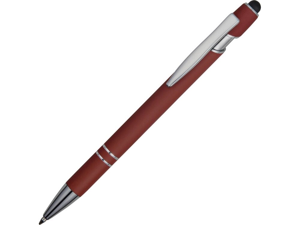 Ручка металлическая soft-touch шариковая со стилусом Sway, темно-красный/серебристый от компании ТОО VEER Company Group / Одежда и сувениры с логотипом - фото 1