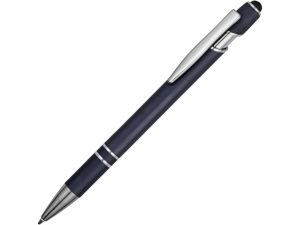 Ручка металлическая soft-touch шариковая со стилусом Sway, темно-синий/серебристый от компании ТОО VEER Company Group / Одежда и сувениры с логотипом - фото 1